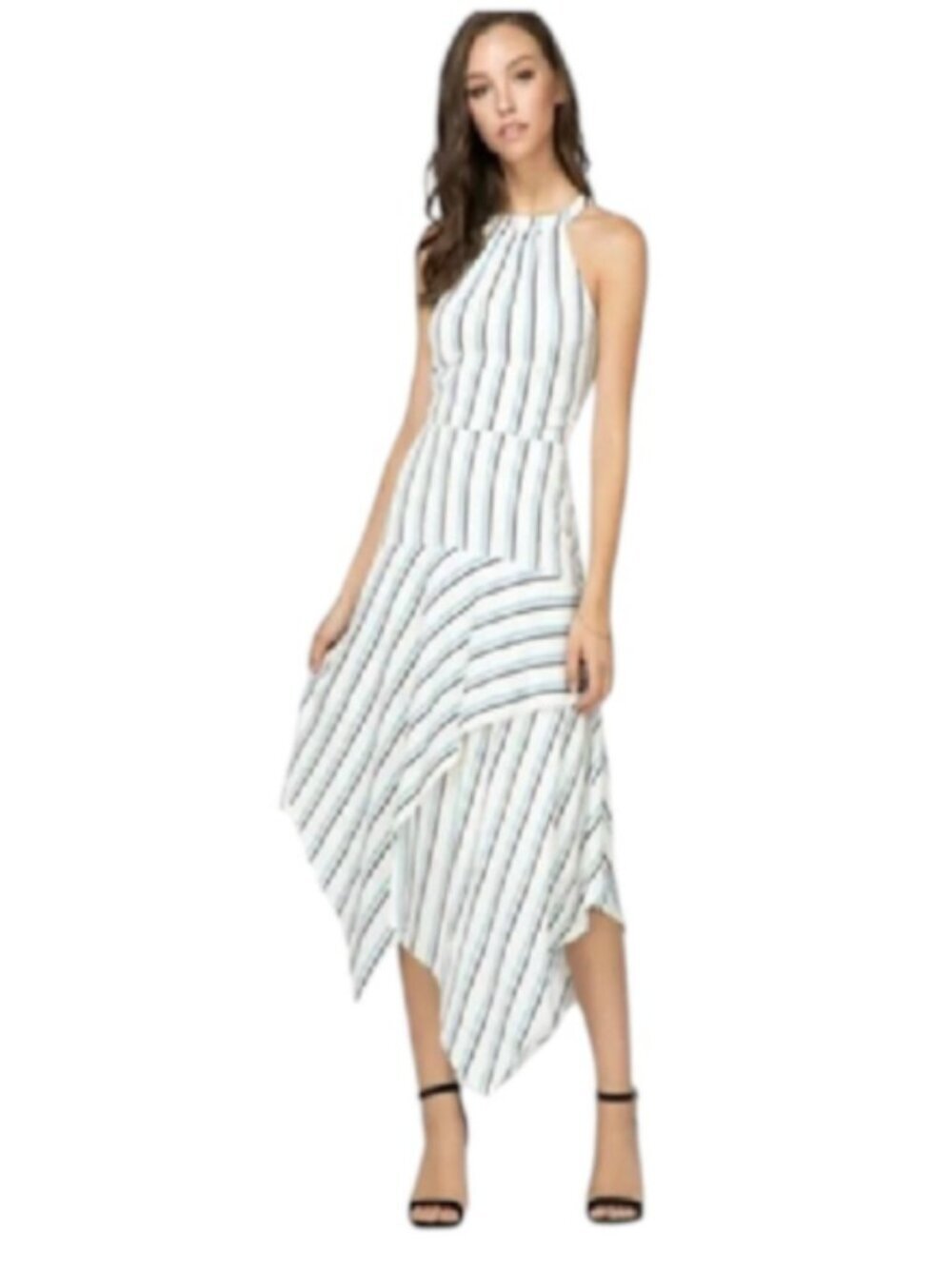 Adelyn Rae Layne Medium Multicolor Striped Halter Dress RTR Handkerchief Hemline